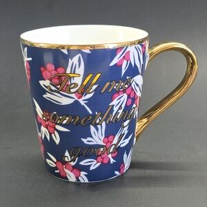 Draper James Grace & Charm “Tell Me Something Good” Mug  Navy/Pink/Gold Floral